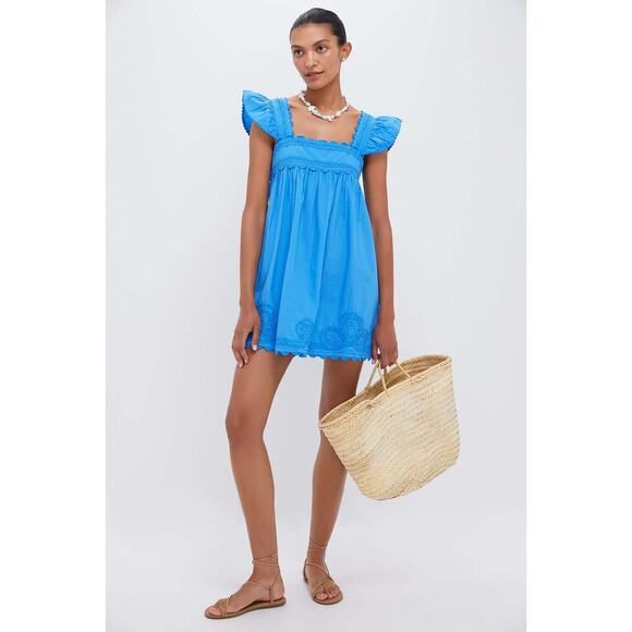 JULIET DUNN Cornflower Poplin Baby Doll Dress with Ric Rac Embroidery Sz 1 NWT - Picture 3 of 4